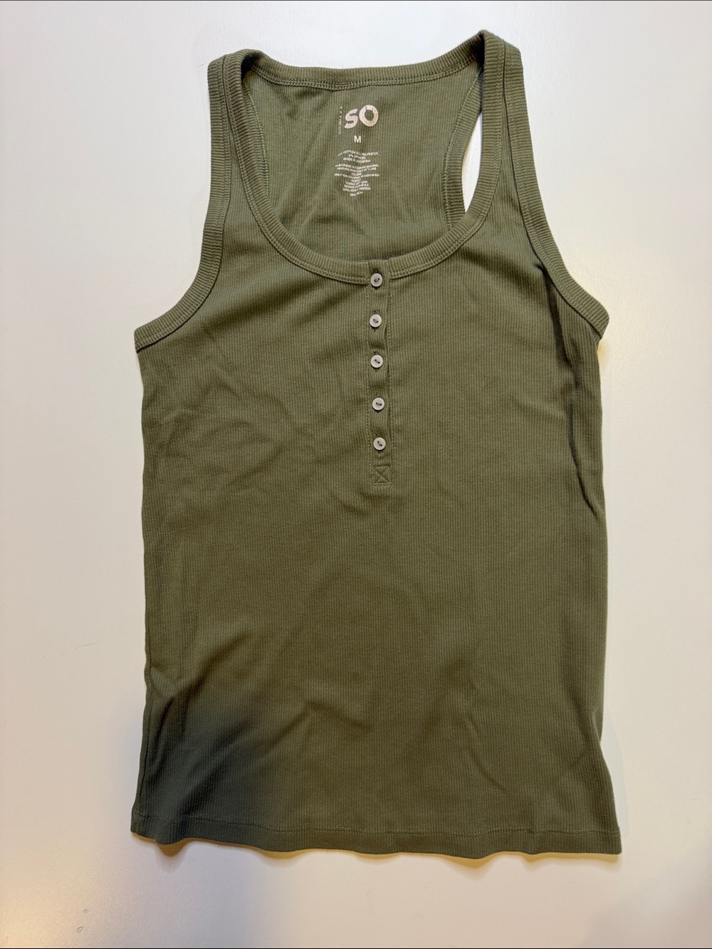 SO Olive Ribbed Henley Button-Front Tank